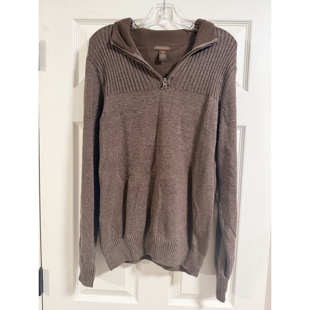 Dockers Men’s 3/4 Zipper Sweater 100% Cotton Knit Long Sleeves Brown Size L